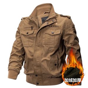 QNPQYX Spring and autumn military Men's jacket male cotton water wash collar pilot cotton jacket large size plus velvet winter youth