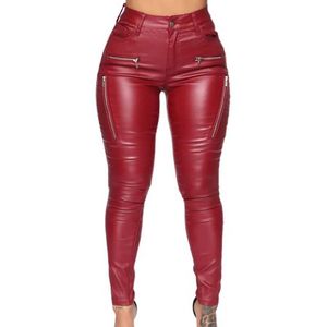 Perneiras femininas cpdd mulheres sexy couro falso calças magras magras de ascensão intermediária com zíper falso tight leggings t2221020