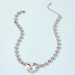 Choker Shine Big Heart Crystal Rhinestone Love Collana in argento Catena Lolita per gioielli da donna per feste da ballo