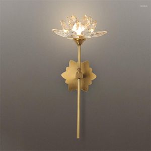 Wandleuchte Luxus Kristall LED Chinesischen Stil Lotus Form Schlafzimmer Kreative Wohnzimmer Dekoration Veranda Home Deco Spiegel Licht