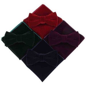 Linbaiway Mens Velvet Bowtie chusteczka dla mężczyzn Bankiet krawat kieszonkowy kieszonkowy zestaw ręcznik