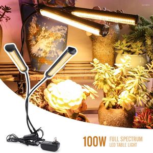 Grow Lights 100W Dimble Timing Switches Warm Sunlike Full Spectrum Flexibelt dubbelt huvudklipp Skrivbord inomhus Plant Phytolamp LED -ljus