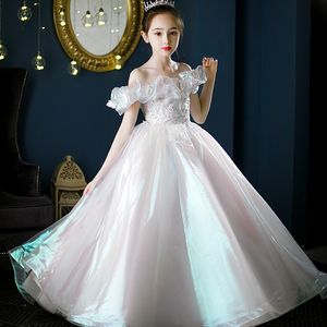 Arabic Flower Girl Ball Gowns Child Pageant Dresses Long Sequined Beautiful Little Kids Flowergirl Birthday Dress Formal 403