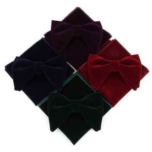 Linbaiway Mens Velvet Large Bowtie Handkerchief Set For Men Wedding Dress Tie Butterfly Pocket Square Towel Set Custom J220816