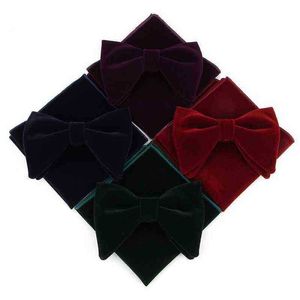 Linbaiway Mens Velvet Laria Bowtie chusteczka dla mężczyzn sukienka ślubna krawat kieszonkowy kieszonkowy zestaw niestandardowy J220816