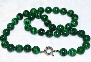 Chains Beautiful 10mm Round Green Malachite Gemstone Beads Necklace Vintage 18''
