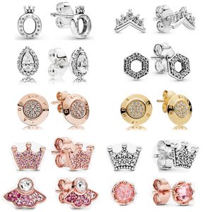 Noble Crown Silver needle Stud Earrings Designer DIY fit Pandora Style Women Jewelry Gift