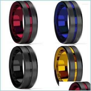 Anéis de casamento anéis de casamento estilos de moda masculino azul vermelho CZ escovado tungstênio carboneto ringue de groove noivado Banda de aniversário jóias dhf4z