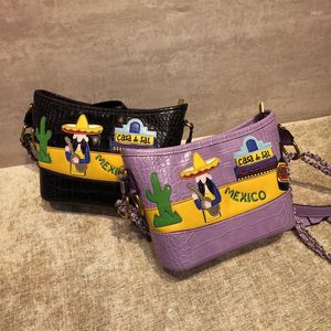 Evening Bags Mexican Cactus Women Leather Patchwork Embroidery Cross Body Messenger Bag Girl Shoulder Braccialini Style Art Cartoon