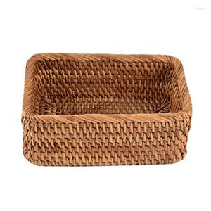 Chair Covers Hand-Woven Rattan Wicker Basket Fruit Tea Snack Bread Cosmetic Rectangular Storage Box Household Supplies