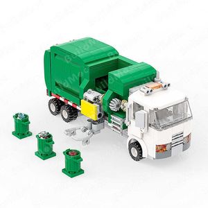 Buildmoc High-Tech Green White Car Müllwagen City Cleaner Kinder DIY-Spielzeuggebäudegebäude Geburtstagsgeschenkmodell Set Q0624