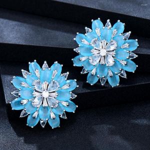 Dangle Earrings GODKI Trendy Feather Blue Flower For Women Wedding Cubic Zirconia Dubai Bridal Costume Jewelry Summer Party