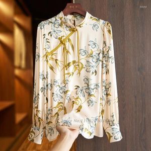 Ethnische Kleidung 2022 Chinesisches traditionelles Qipao Frauen Retro Blumendruck Satinbluse National Hanfu Oriental Tang Anzug Hemden