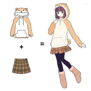 Felpe con cappuccio da donna Harajuku Akita Doge Felpe da donna con orecchie e coda Cappotto di peluche con cappuccio per adulti Cartoon Anime Felpa con cappuccio invernale caldo