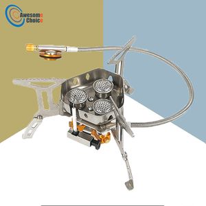 Cucina da campo 5800 W 3 fuochi Fornello a gas da campeggio Pieghevole Accensione piezoelettrica Leggero Antivento Zaino in spalla Cucina sportiva all'aperto 221021