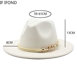 Hats de borde anchos Fascinador Fedora White For Women 59-61cm Big Size Men Party Church Capas de boda Panamá fieltro Jazz Gorras Y2210