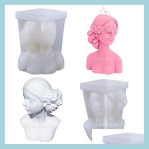 Strumenti artigianali Strumenti artigianali Occhi chiusi Ragazza Sile Stampo Aromaterapia Stampi in gesso Rosa Benda Bellezza Siles Candela Mold9342 Drop Delive Dh8Rd