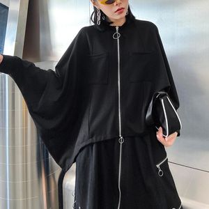 Women's Trench Coats XUXI Autumn 2022 Women Thin Short Coat Casual Streetwear Fashion Zipper Loose Long Sleeve Solid Color Open Stitch