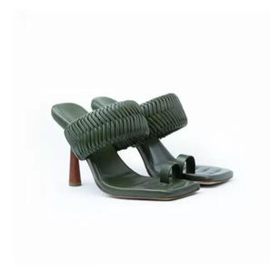 Klackade tofflor skor sandaler kvinnor sandal läder flätad yta kvinnor mode nyhet designer fyrkantig huvud utsatt tå 10 cm klackar