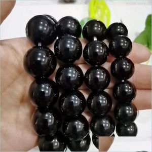 Bangle Bangle Natural Lucky Obsidian Stone Buddha Beads Bracelets Couples Exquisite Fashion All-Match Elastic For Men And Womengle D Dhsot