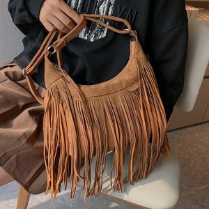 Evening Bags SMOOZA Women's Vintage Tassle Suede Shoulder Crossbody For Ladies Leather Armpit Hobos Bag Large Capacity Designer Handbags