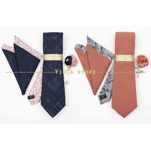 Luxury Patchwork Cotton Flowers Solid 7Cm Tie Set Brooch Pin Handkerchief Men Wedding Party Flowers Daffodil Best Gift Accessory J220816