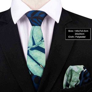 Neues Design 7 cm grün braun Einstecktuch und Krawatte Set Herren Slim Print Einstecktuch Krawatte Polyester Anzug Herren Business Hochzeit J220816