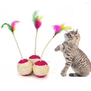 Giocattoli per gatti Giocattolo per gattini per animali domestici Palla per graffiare sisal rotolante Divertente gioco per bambole Bicchiere Fornitura di piume