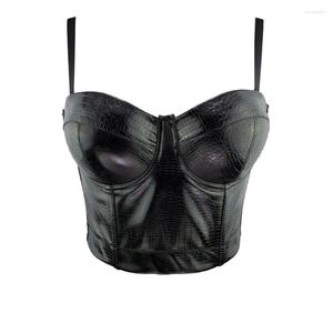 Kvinnors tankar Crop Top With Cups Party Night Out Club Pu Leather Women Bustier Fashion Push Up Bra Female Corset Tops Clothes Clothes