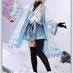 Fantas de anime Game Genshin Impact Lumine Doujin Cosplay Cold Taisho Lolita Kimono Dress Women Women Halloween Viajante Lumine Cosplay Cold J220915