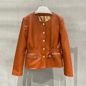 Women's Leather 2022 Ladies Real Jacket Women Autumn And Spring Genuine Sheepskin Coats Orange Slim Style Fashion Lady Clothing