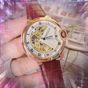Duży pusty szkieletowy automatyczny mechaniczny zegarek mechaniczny 48 mm prawdziwy skórzany pasek Prezydent Prezydent Retro Crystal Mirror Wristwatch Ulubiony świąteczny prezent