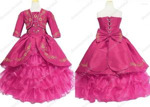 Kız Elbiseler Vintage Altın Nakış Pembe Charro Balo Gown Küçük Kızlar Pageant Quinceanera Tatlı 15 Anos Düğün Partisi Prom