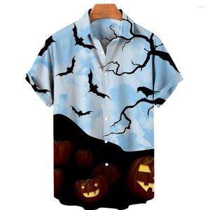 Camicie casual da uomo 2022 Camicia da uomo Risvolto Summer Hawaiian Man 3d Holiday Party Beach Top manica corta Jack-o-lantern Halloween Uomo