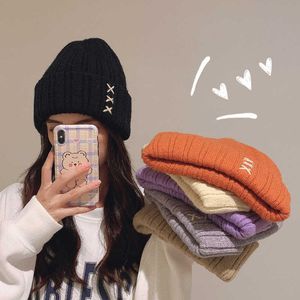 Beanie/Skull Caps Tiktok Hot Selling Winter Hat Women's Autumn mångsidig koreansk förtjockad varma öronskydd Sticked Hat Orange Cap för kvinnor T221020