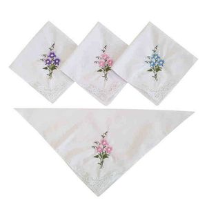 1 Pc Cotton Women Handkerchief Water Soluble Lace White Square Scarf Embroidery Small Handkerchiefs For Wedding Party Gift J220816