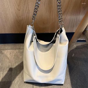 Evening Bags Women Pu Leather Black White Brown Tote Handbag For Female Soft Casual Daily Chain Big Large Capacity Shoulder Bag