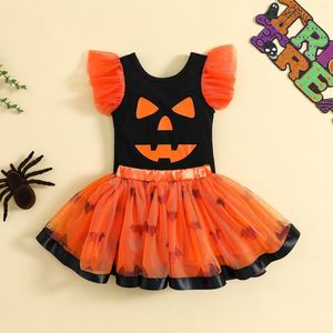 Clothing Sets 0-24M 1st Halloween Baby Girl Costume Born Infant Clothes Set Mesh Romper Pumpkin Ghost Print Tutu Skirt Outfits