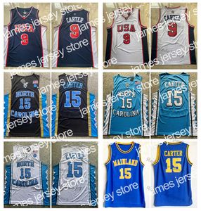 O basquete universitário usa a escola vintage do ensino médio Vince Carter 15 camisas de basquete 2000 EUA Mens NCAA Carolina do Norte Tar Heels Stitched Shirts