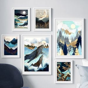 Schilderijen canvas bergzeewoud walvis abstract landschap Noordse posters en prints muur kunstfoto s voor huizendecoratie