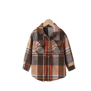 2-7Y Camicie per bambini Ragazza Ragazzo Cappotto caldo scozzese Manica lunga Tasca con bottoni Colletto rovesciato Cappotto Giacca Top Outwear GC1736