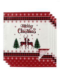 Storek serwetka Bożego Narodzenia Red Plaid płatek śniegu łosia 4/6/8pcs dekoracje tkaniny obiadowy ręcznik na talerze kuchenne Mat