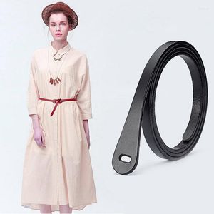 Gürtel Mode Frauen geknotete dünne Gürtel Vintage echtes Leder für Kleidergurt Frauen wild wild ohne Schnalle Dekorative Gürtel rot