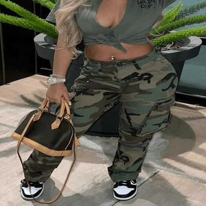 Frauen Hosen Camouflage Mehrere Taschen 2023 Ins Stil Hohe Taille Gerade Rohr Mehrfarbige Overalls Hosen