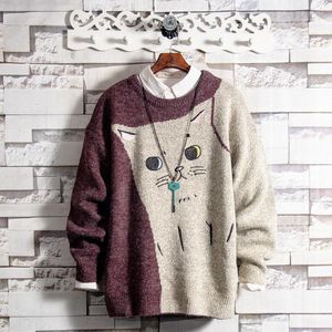 Männer Pullover Großhandel 2022 Herbst Winter Paare Kampf Koreanische Kätzchen Oansatz Pullover Männer Plus Samt Dicke Lose Stricken Trend nadel