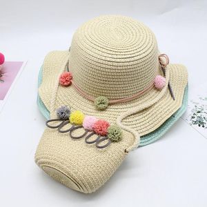 Şapkalar seium kız çocuk sevimli gündelik hasır şapka çanta seti çocuk bebek açık seyahat tatil plajı disket çantaları güneş kapağı panama