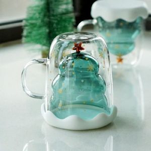 Party Favor 300 ml Dubbelskikt Anti Scald Glass Christmas Tree Starry Sky Coffee Mug Thermal Isolation Frukost Milk Cup Children's Gift RRB16580