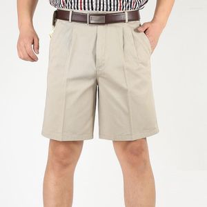 Herren-Shorts, Sommer-Männer, doppelt plissierte Baumwolle, hohe Taille, lockere Fünf-Punkt-dünne Freizeithose mittleren Alters, mehr Größe 30–46