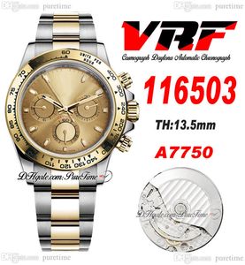 VRF 11650 A7750 Automatisk kronograf MENS Titta p￥ tv￥ ton Yellow Gold Champagne Stick Dial Rostfritt st￥l Armband Super Edition Samma Series Card Puretime K11