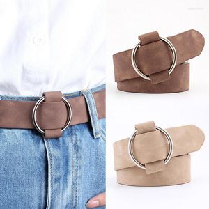 Belts Women Pu Leather Belt Fashion Round Metal Buckle Leisure Dress Jeans Wild Without Pin Strap All-Match Lady Adjustable